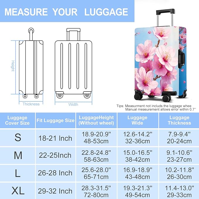 Luggage Cover Washable Suitcase Protector Anti-Scratch,Stretchable Fit for 20-34Inch Luggage Durable Travel Bag Cover with Zipper Closure (Peach blossom, L(fits 28-30Inch suitcase))