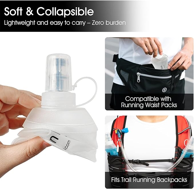 GYGYL Soft Flask, TPU Collapsible Soft Water Bottle for Hydration Pack, Running Vest, Leak-Proof Folding Water Bottle for Hiking Cycling Climbing Jogging-250ml White, 2pcs