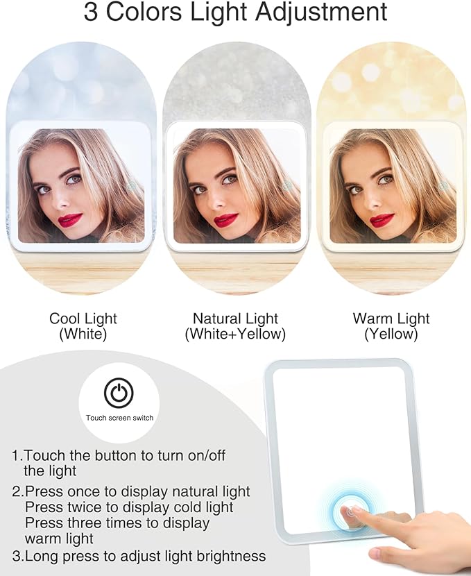 Relavel Makeup Bag with Light Up Mirror, Makeup Case Travel Cosmetic Bags Brush Organizer Storage Box, Rechargeable Vanity Mirror with 3 Color Lights, High Frame Mirror Protection (Brown)