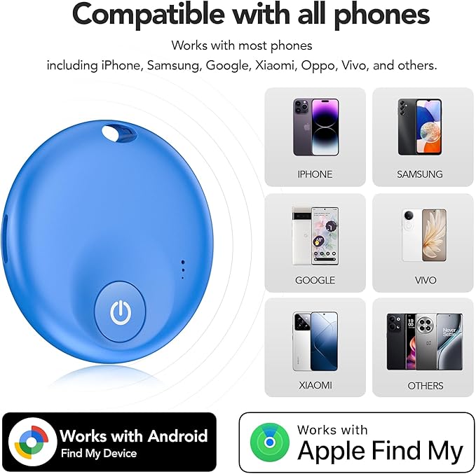 FindTag Duo - Dual System Tracker for iOS or Android, Bluetooth Tracking Tag/Key Finder/Luggage Tracker/Item Locator, Compatible with iOS Find My or Google Find Hub App (Bule)