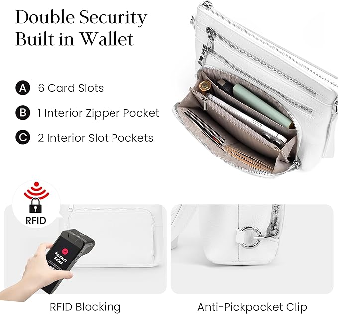befen Genuine Leather Crossbody Bags for Women, Lightweight Medium Anti-Theft Shoulder Purse with Built in RFID Wallet
