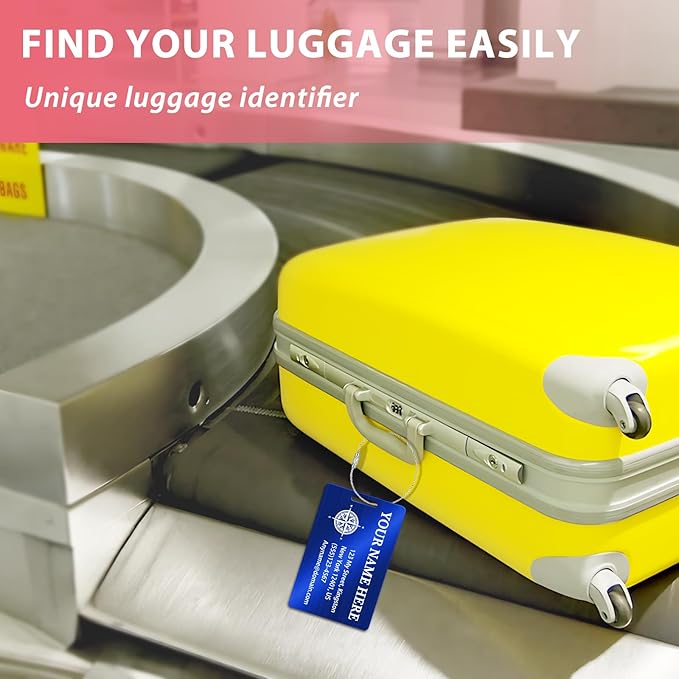 Personalized Luggage Tags for Suitcases (2/4/6/8 Pack) - Custom Engraved Metal Travel Tag, Customizable Pattern/Name/Text for Bags Backpacks Suitcases