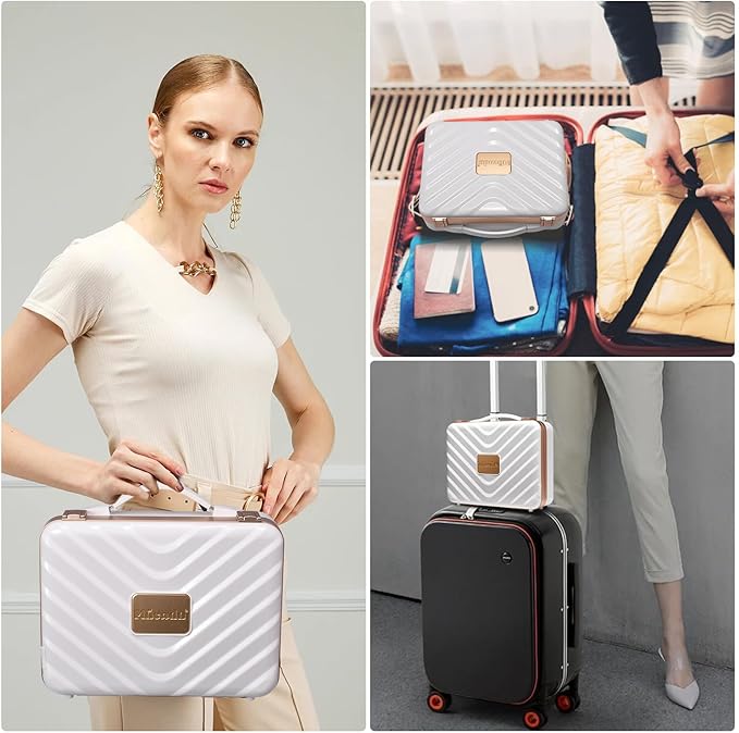 Mocado Travel Makeup Case with Lighted Mirror, 8 Makeup Brushes & 10x Magnifying Mirror, Cosmetic Case with Adjustable Brightness, White