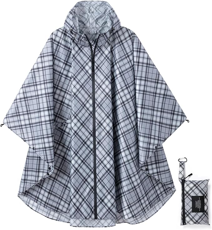 Rain Poncho Jacket Coat Hooded Zipper Style for Women/Men/Adult with Pocket