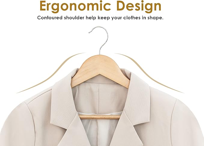 StorageWorks Wooden Hangers 30 Pack, Wood Coat Hanger for Coats, Shirts, Jackets, Pants, Suits, Natural Wood Color