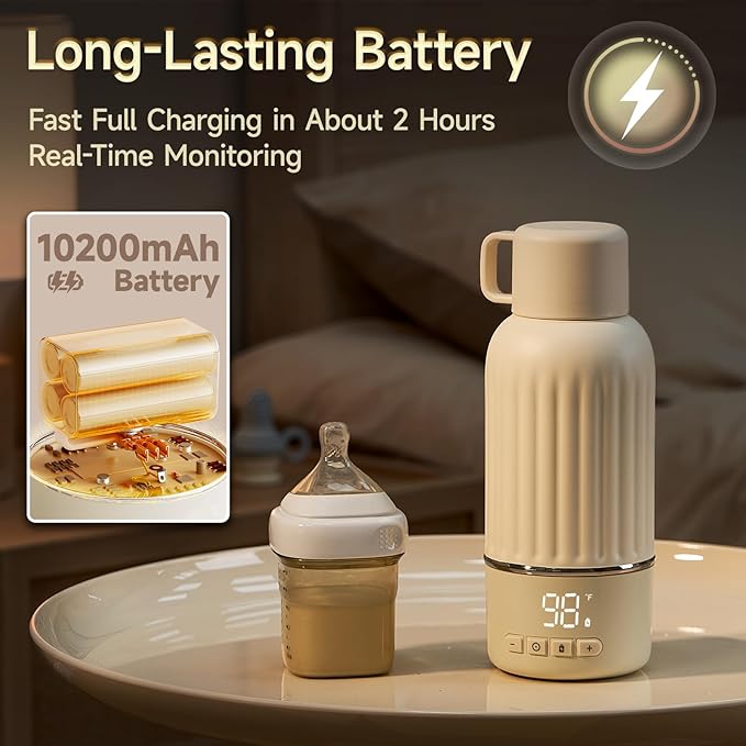 Snow Bear Portable Bottle Warmer for Travel, Fast Heating in 2.5 Mins for Breast Milk, 10200mAh Battery with LED Display, 17oz Large Capacity, Baby Bottle Warmer with Precise Temperature Control(5076)