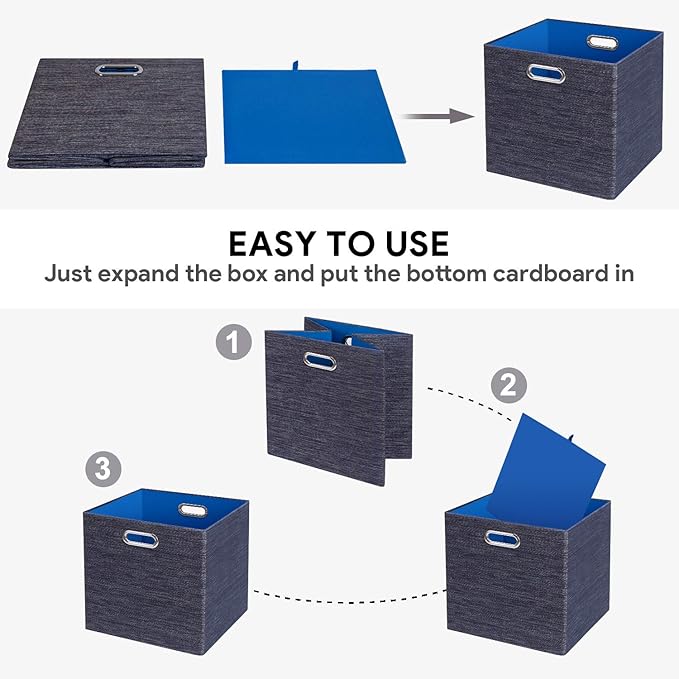 Storage Cube Basket Bins,13×13 Foldable Storage Containers for Shelf Cabinet Bookcase Boxes,Thick and Heavy Duty Fabric Drawer (4pcs, blue)