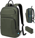 Backpack for Men Slim & Expandable Travel Laptop Backpack with USB Charging Port Water Resistant Anti-Theft Business Backpack Fits 15.6 Inch Laptop for Commute Work College with Small Bag(Olive Green)