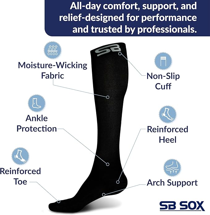 SB SOX Compression Socks for Men & Women (20-30 mmHg) - Best Support Stockings for Travel, Medical, and Sports - Perfect for Everyday Wear