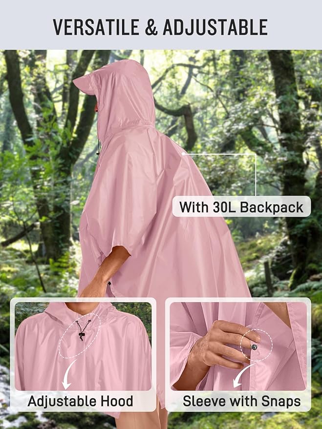 SaphiRose Hooded Rain Poncho Waterproof Raincoat Jacket for Men Women Adults
