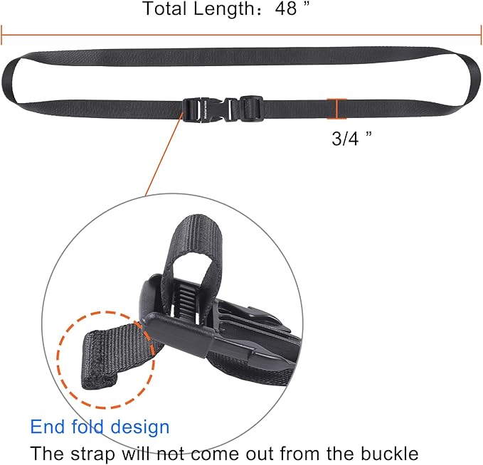 Buckle Straps with Clips, Adjustable Nylon Straps with Buckle, Black 4 Pack (4‘x0.75“)