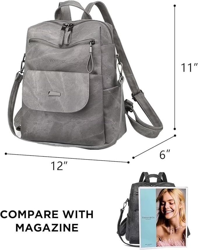 PU Leather Backpack Purse for Women Fashion Multipurpose Design Handbag Ladies Shoulder Bags Travel Backpack Grey