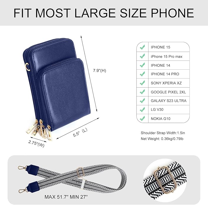 Crossbody Cellphone Purse Women Touch Screen Bag RFID Blocking Wallet Handbag Shoulder Strap