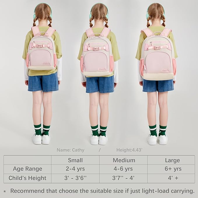Lightweight Cute Kids Backpack for School Kindergarten Elementary Backpacks for Gilrs ages 6-8-10 (Pink Cream)