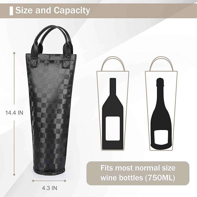 Tirrinia Single Wine Carrier Tote, Insulated Wine Cooler Bag for Travel, Picnic, & Wine Gifts – Thermal Padded Wine Bottle Holder Tote for Men & Women, Wine Gift for Wine Lovers