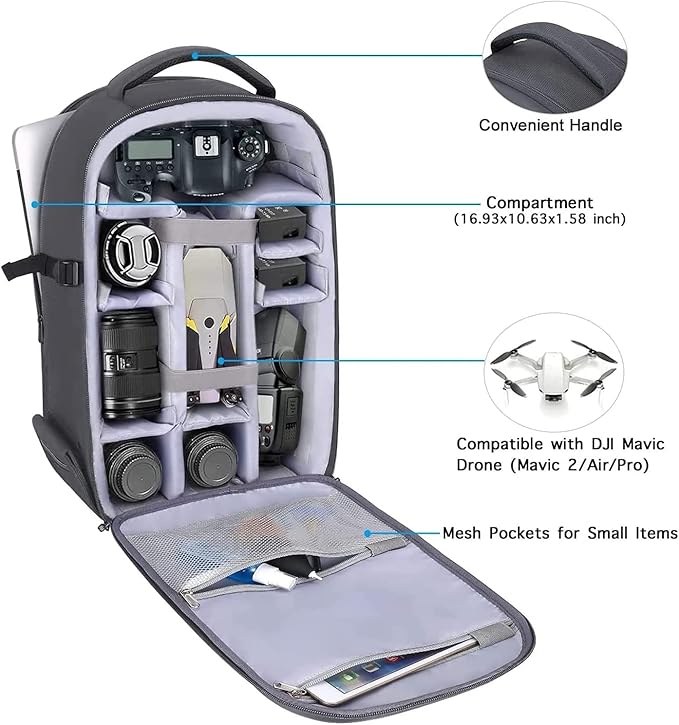 MOSISO Camera Backpack, DSLR/SLR/Mirrorless Photography Camera Bag 15-16 inch Waterproof Hardshell Case with Tripod Holder&Laptop Compartment Compatible with Canon/Nikon/Sony, Gray