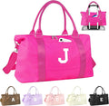 Overnight Bag for Kids Teen Girls Weekender Dance Bag Birthday Graduation Gifts,Initial Travel Duffel Bag Sports Gym Bag Personalized Weekender Bag Carry On Bags Preppy Gifts for Women(Hot Pink, J)