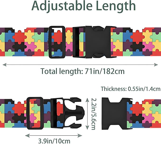 Puzzle Luggage Straps for Suitcases, Adjustable Luggage Travel Belts to Keep Luggage Security While Travel, Strong Polyester Fabric, Easy-to-Recognize Stylish Design Travel Accessories, 2 Pack