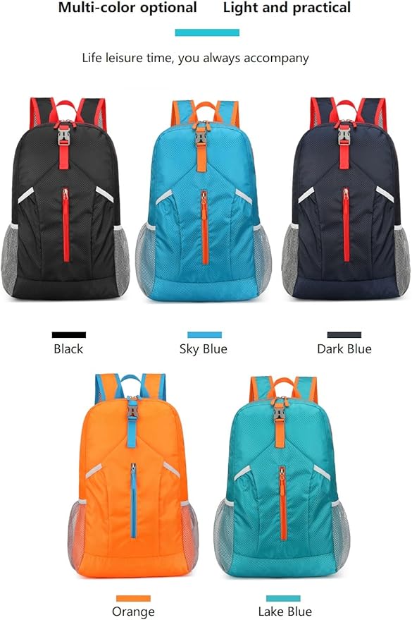 25L Hiking Backpack Foldable Sports Daypack Camping Collapsible Bag Water Repellent Lightweight Travel Men Women (Dark Blue)