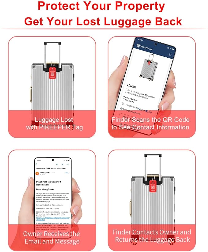Smart Luggage Tags for Suitcases - Waterproof QR Code Bag Tags with Location Notification When Scanned, Self-Modifiable Info, Durable & Personalized Backpack Travel ID Tags