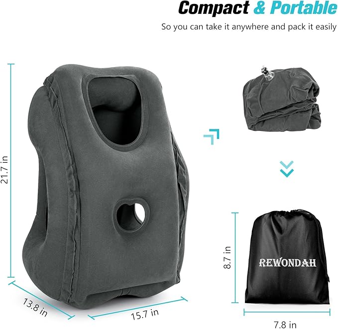 Rewondah Inflatable Travel Pillows for Airplanes | Airplane Pillow for Long Flight | Travel Plane Pillow for Airplanes Sleep Support | Blow up for Long Flights to Avoid Neck Pain