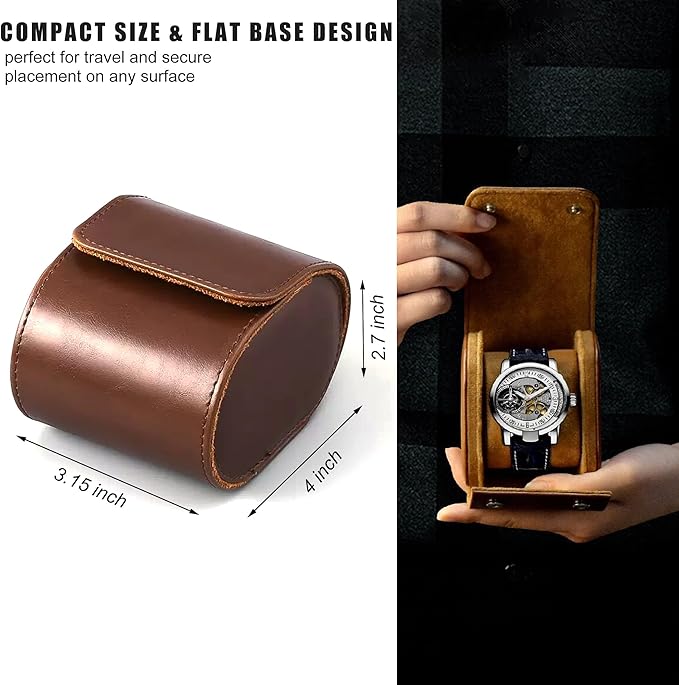 Longjet Watch Roll Travel Case for Men Portable Watches Organizer Box with Removable Velvet Pillow Holder (1 Slot Brown)