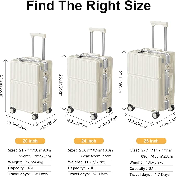 Zipperless Luggage, Polycarbonate Aluminum Hard Shell, Expandable Carry-On Suitcase with Spinner Wheels, Hard Shell Suitcase, 24 Inch Cabin