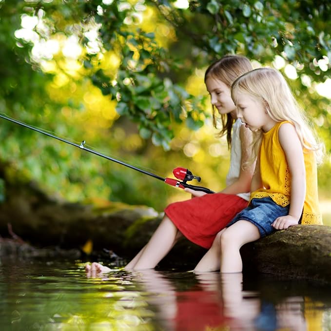 Urban Deco Kids Fishing Pole Kit 2 Pack, Portable Telescopic Kids Fishing Rod with Tackle Box, 2 Fishing Net and 2 Bucket for Beginners, Boys,Girls,Youth