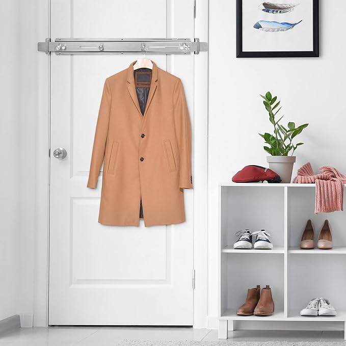Door Barricade Bar with Door Hook Door Hanger (SUS) Patented Design for Security Reinforcement and Home Protection. Stop House Invasion and Intruder on Front Door, Bathroom and Bedroom. Childproof.