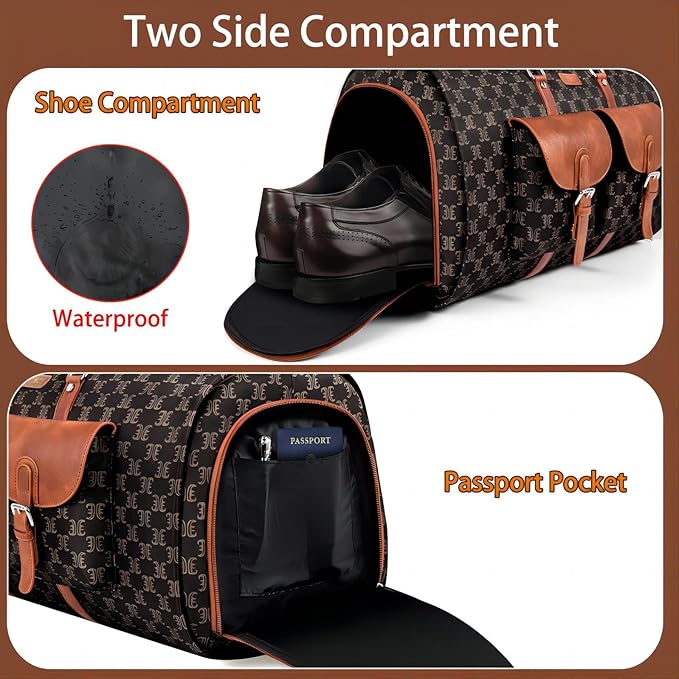 Garment Bag for Travel, Convertible Carry on Garment Duffel Bag for Men 3Pcs Weekender Bag 2 in 1 Hanging Suitcase Suit Bag
