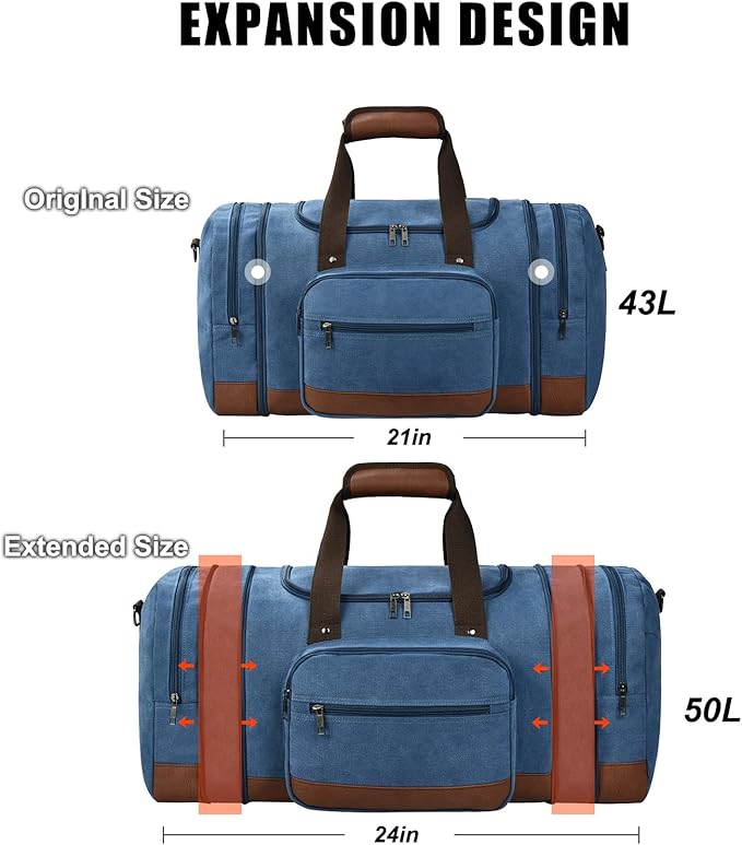 Dimayar Expandable Duffle Bag for Men, 50L Large-Capacity Weekender, Water-Resistant Mens Duffle Bags for Traveling, Lightweight & Durable Overnight Carry-On, Versatile Gym and Travel Bag