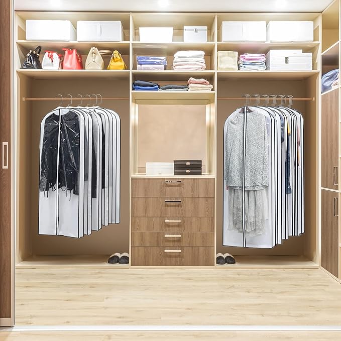 Hanging Clothes Storage with 4" Gusseted Garment Covers (Set of 6) - Clear Suit, Gown, Long Coat, Dress Protectors for Closet - 24"x 50"x 4" / 6 Pack
