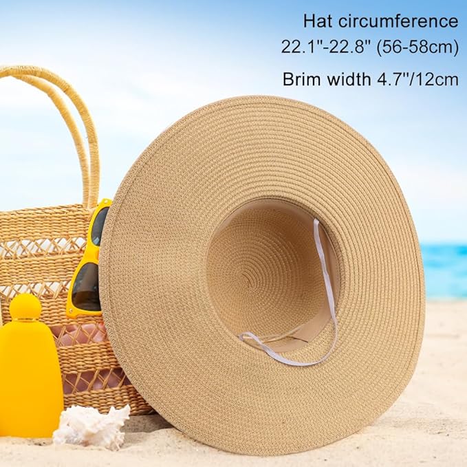 DRESHOW Beach Hats for Women Big Straw Wide Brim Summer Hat Floppy Foldable Roll up Cap Sun Hat UPF 50+