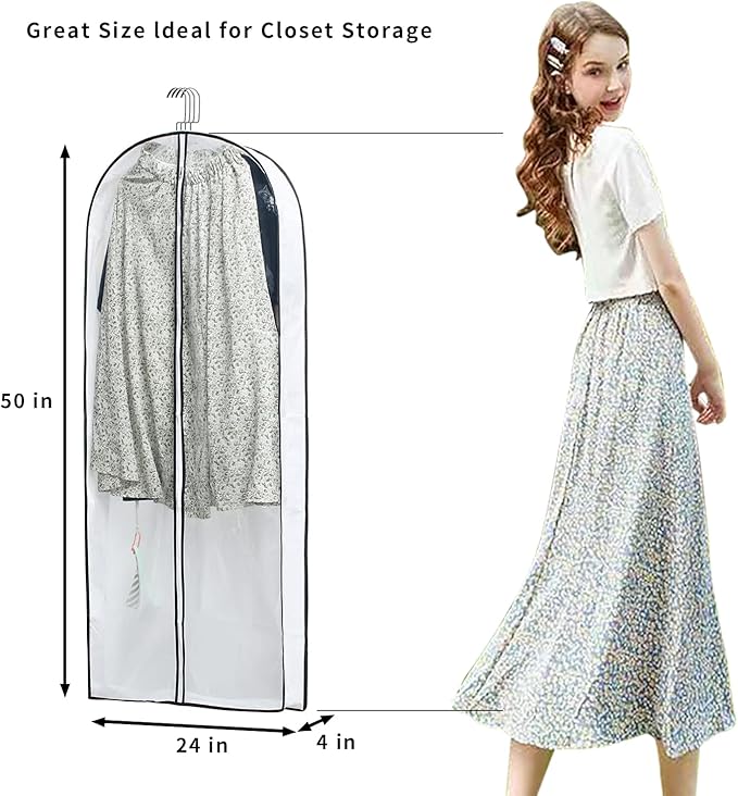 Hanging Clothes Storage with 4" Gusseted Garment Covers (Set of 6) - Clear Suit, Gown, Long Coat, Dress Protectors for Closet - 24"x 50"x 4" / 6 Pack