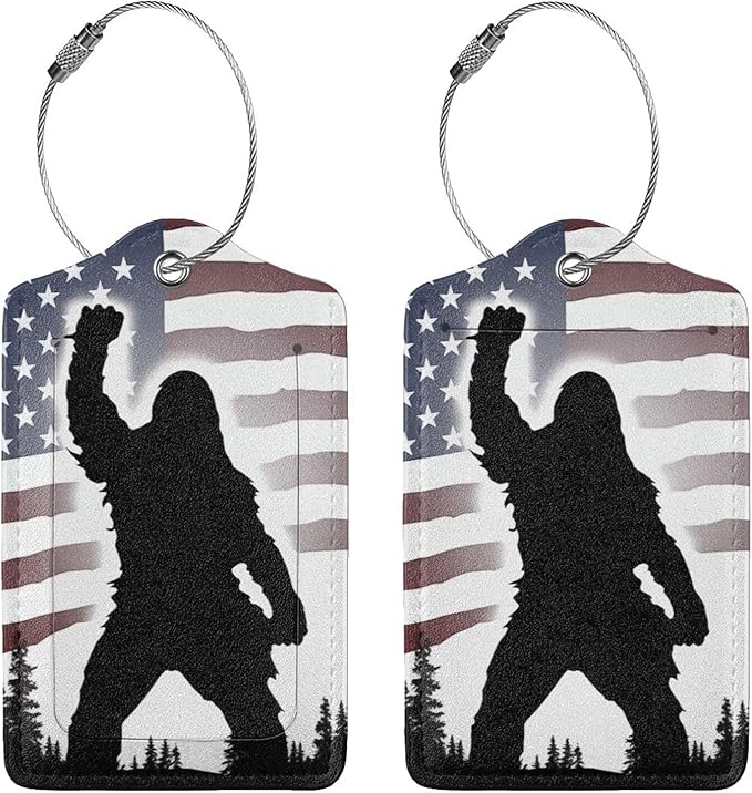 American Flag Leather Luggage Tag with Stainless Steel Ring, Fun Name Id Card Cover Travel Bag Tag Set, Suitable for Travel Bag Luggage Women Men 2 PCS
