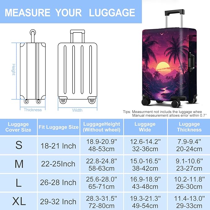 Luggage Cover Washable Suitcase Protector Anti-scratch Suitcase cover Fits 20-34 Inch Luggage (Coconut trees, XL(32-34inch suitcase))