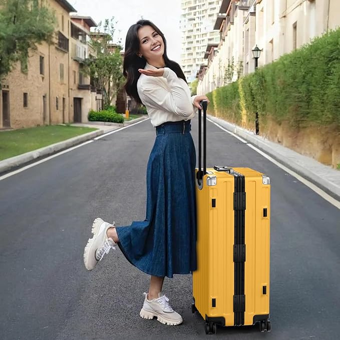 Krute Luggage 28 Inch Aluminum Frame Luggages TSA Lock No Zipper Checked Suitcase with Spinner Wheels Hard Shell Lightweight PC+ABS Large Suit Case