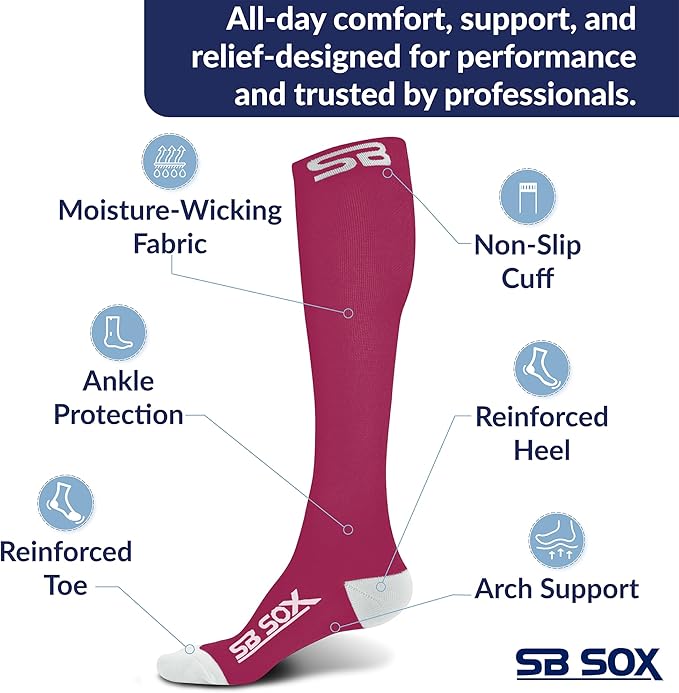 SB SOX Compression Socks for Men & Women (20-30 mmHg) - Best Support Stockings for Travel, Medical, and Sports - Perfect for Everyday Wear