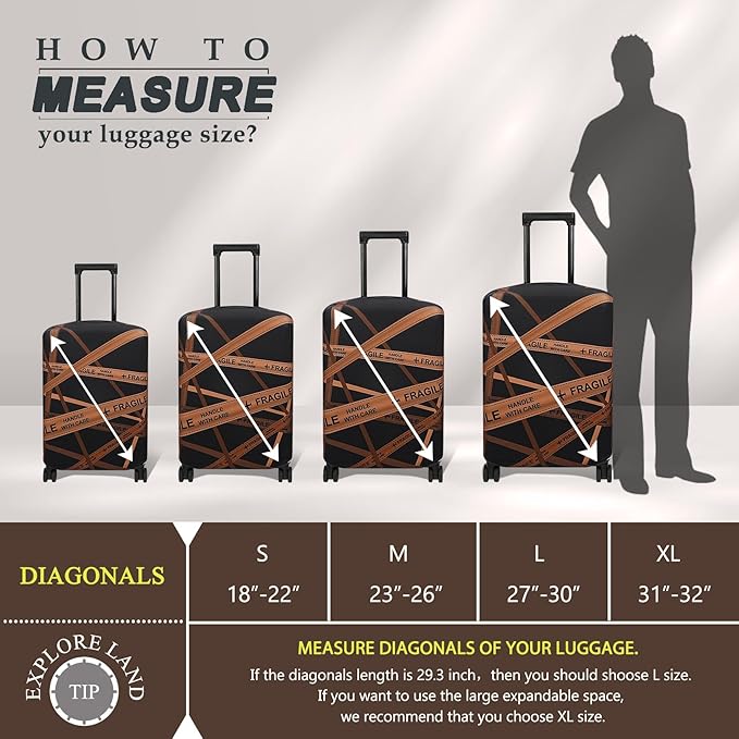 Explore Land Travel Luggage Cover Suitcase Protector Fits 31-32 Inch Case (Gold Fragile, XL)