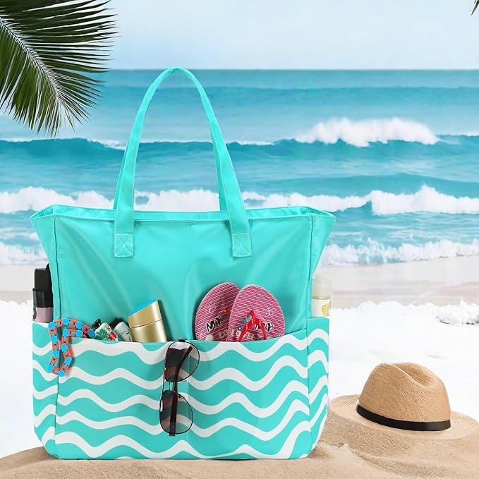 LEDAOU Beach Bag Waterproof Sandproof Women Tote Bag Pool Bag with Zipper for Gym Grocery Travel with Wet Pocket
