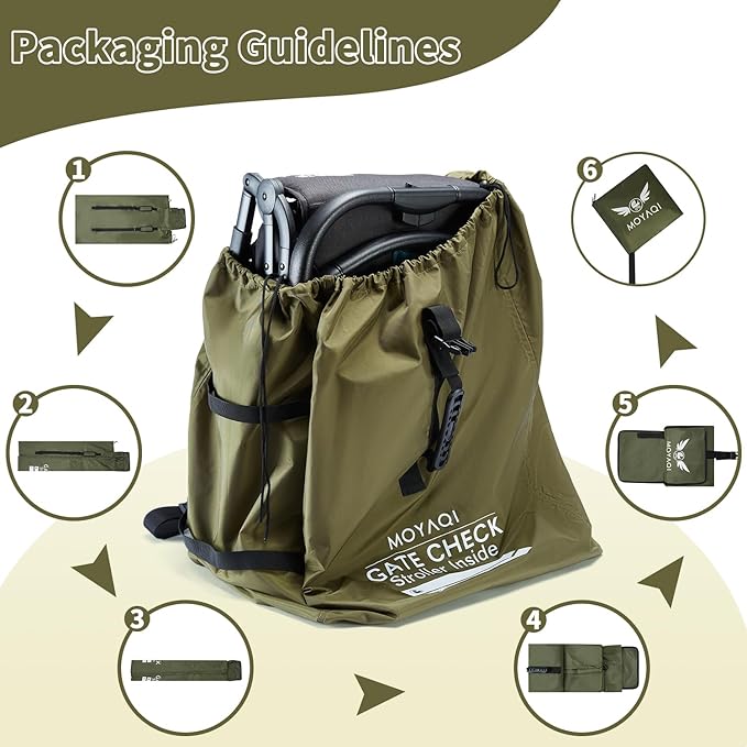 MOYAQI Stroller Travel Bag for Airplane, Gate Check Bag Backpack with Durable Nylon,Adjustable Carry Straps,Infant Carriers & Booster Seats (Olive Green)