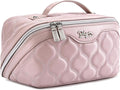 Travel Makeup Bags for Women Cosmetic Bag: Puffy Make up Bags Set of 3 - Vegan Leather Makeup Organizer - Waterproof Large Toiletry Bag with Compartments - Travel Essentials (Pink)