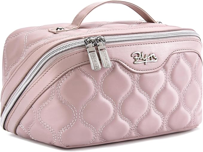 Travel Makeup Bags for Women Cosmetic Bag: Puffy Make up Bags Set of 3 - Vegan Leather Makeup Organizer - Waterproof Large Toiletry Bag with Compartments - Travel Essentials (Pink)