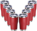 DOMICARE 20oz Tumbler with Lid Stainless Steel Tumblers Bulk, Double Wall Vacuum Insulated Coffee Travel Mug Powder Coated Tumbler, 8 Pack Red