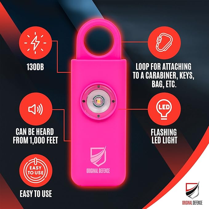 Original Defense® Siren Self-Defense Alarm (Magenta) - 130 dB Keychain Alarm with LED Strobe Light for Women, Children, and Elderly - Police Recommended