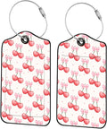 Luggage Tags for Suitcases, 2-Pack PU Leather for Cruise & Travel, Baggage ID Tags with Privacy Cover & Address Card, Durable Metal Ring, Kids Adults Travel Accessories, Sweet Bow Cherries