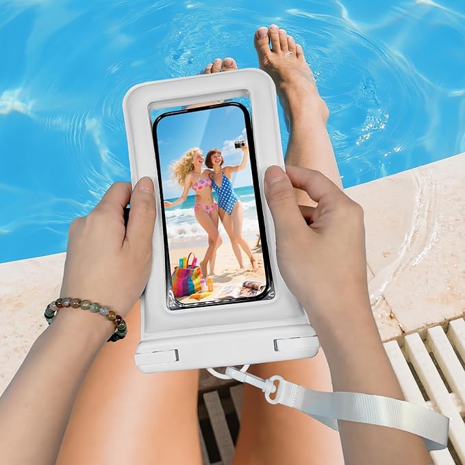 IPX8 Floating Waterproof Phone Pouch 2-Pack,7.2 Inch Waterproof Pouch for iPhone16/15/14 Pro Max Galaxy S24/S23 Adjustable Lanyard + Wrist Strap Beach Swimming Travel Essentials Black White