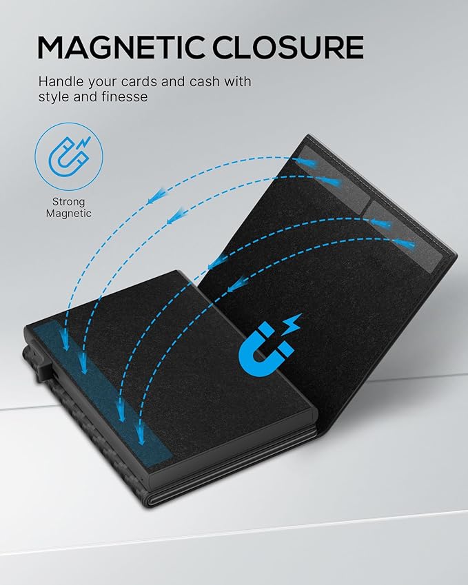 Mens Wallet Card Holder for AirTag: Smart Wallet Compatible with Apple Air Tag, Pop Up Card Case, Top Grain Leather, RFID Blocking, Slim, Minimalist, 9-14 Card Capacity | ID Window | Cash Slot