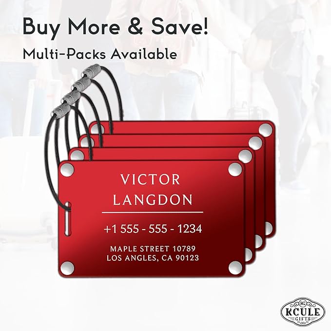 Personalized Luggage Tags for Suitcases -Aluminum Custom Luggage Tags for Backpacks & Bags, Sturdy, Waterproof & Heavy Duty (Red/Card-Sized)