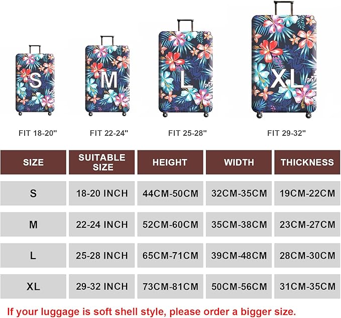 WUJIAONIAO Travel Luggage Cover Baggage Suitcase Cover Protector Skins 18-32 Inch (Flower, M (for 22-24 inch luggage))
